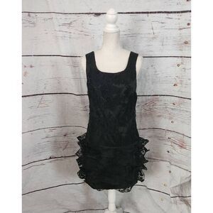 John Paul Ataker Drop Waist Ruffle Hem Overlay Dress Size 4